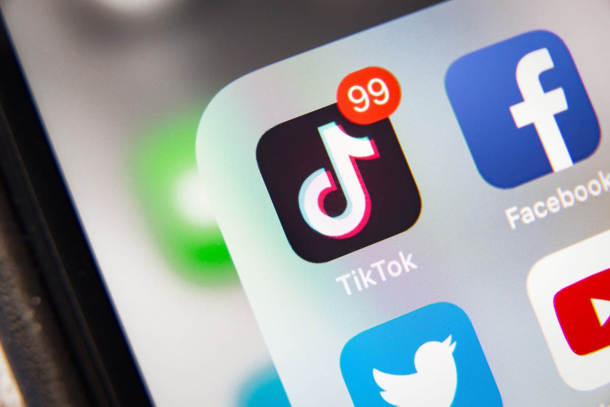 A closeup of the TikTok icon on a smart phone.