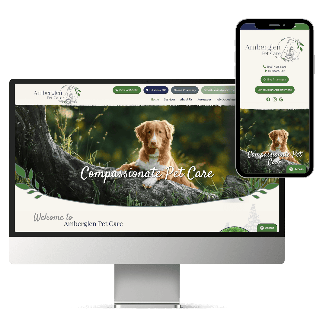 Screen view of Amberglen Pet Care's website.