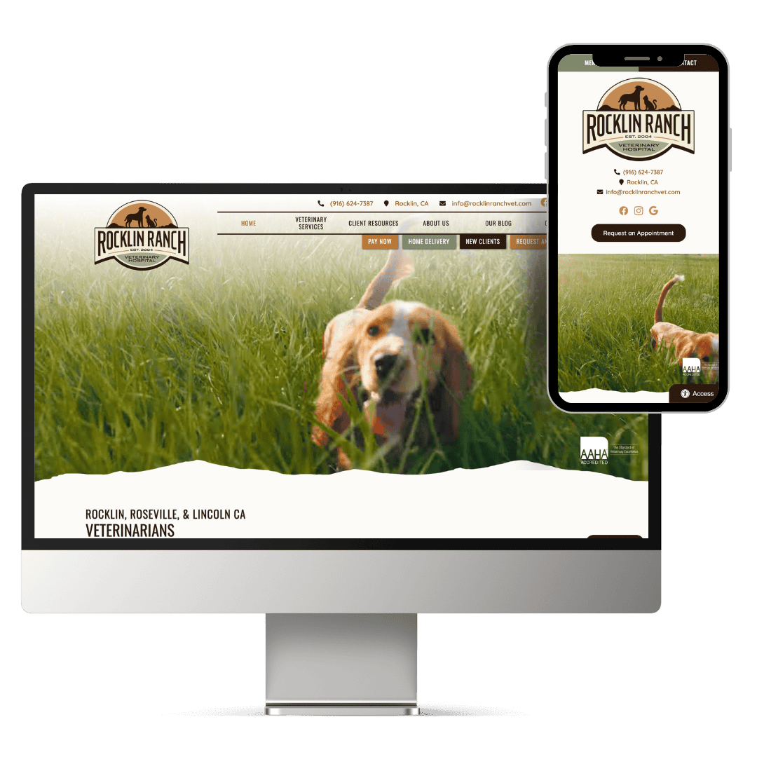 Screen view of Rocklin Ranch Veterinary Hospital's website.