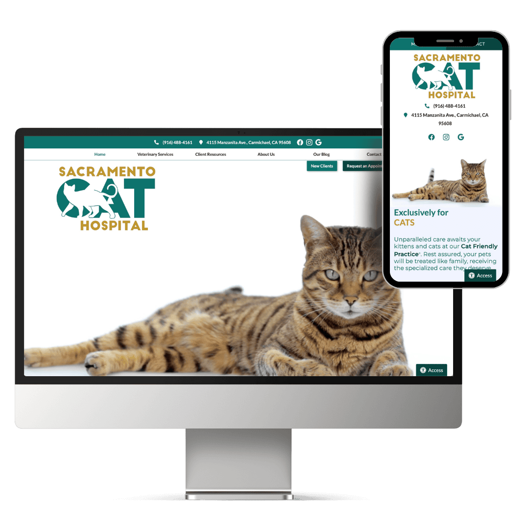 Screen view of Sacramento Cat Hospital's veterinary practice website.