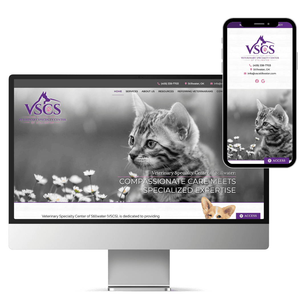 Screen view of Veterinary Specialty Center of Stillwater's website.