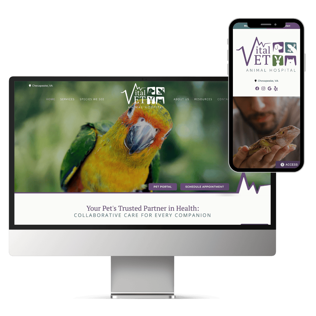 Screen view of Vital Vet Animal Hospital's website.