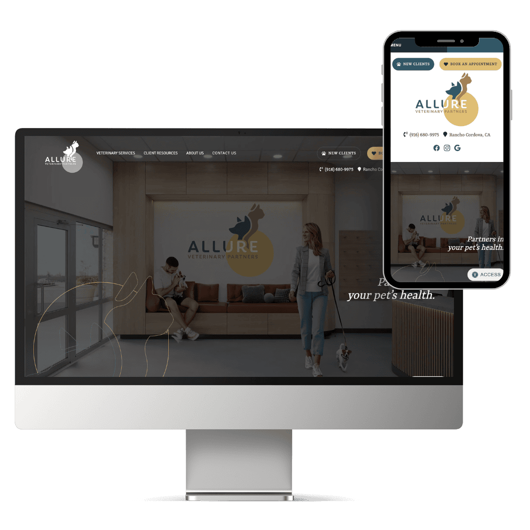 Screen view of Allure Veterinary Partners' veterinary practice website.