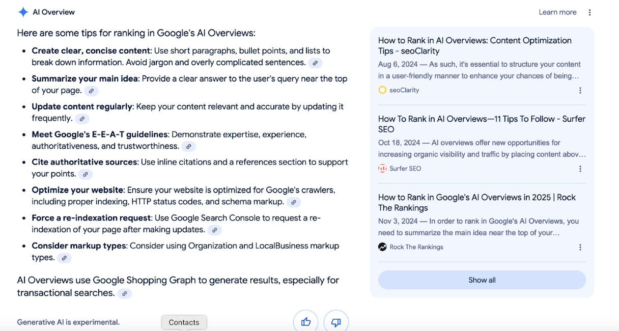 A screenshot of a Google AI Overview.