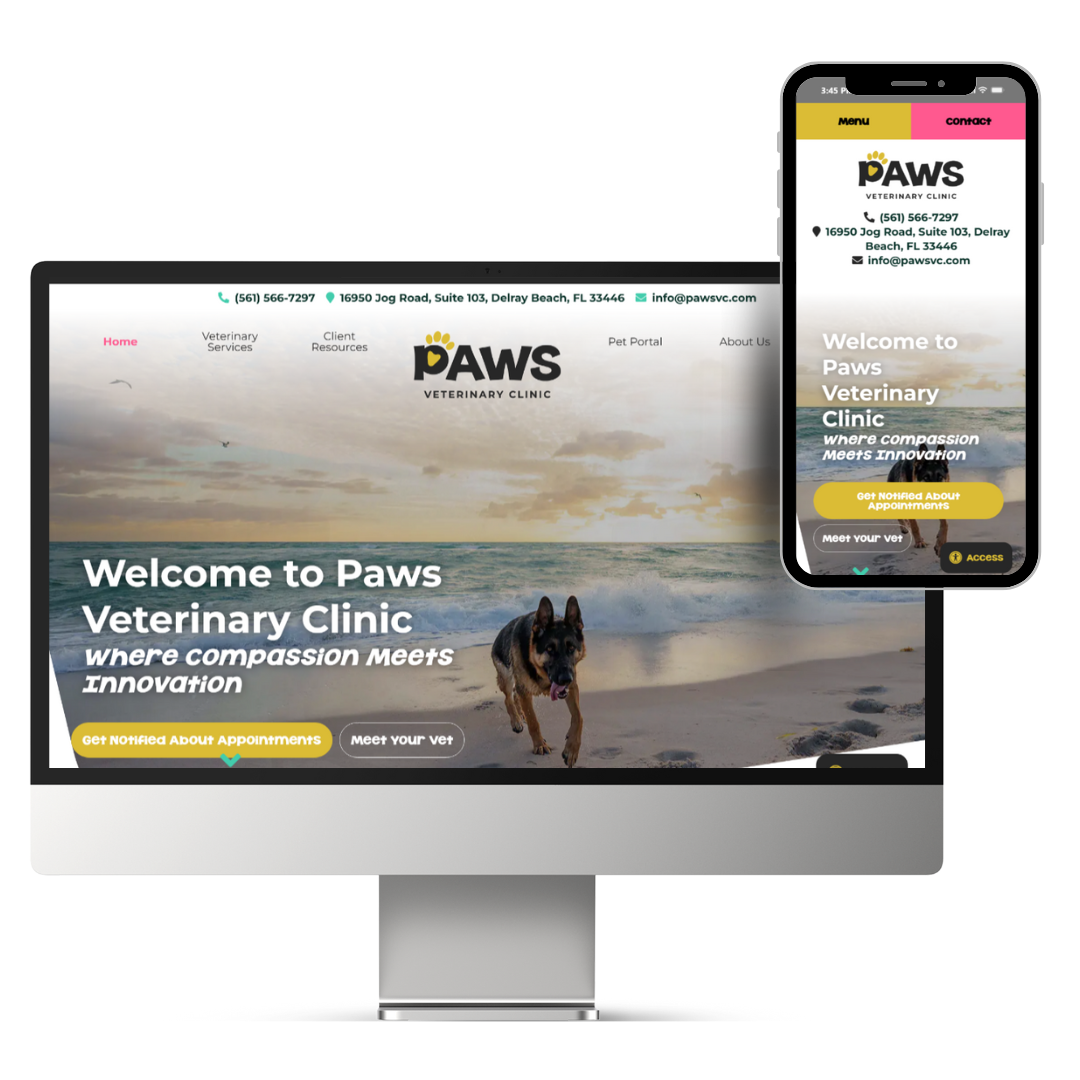 Paws Veterinary Clinic's website design.