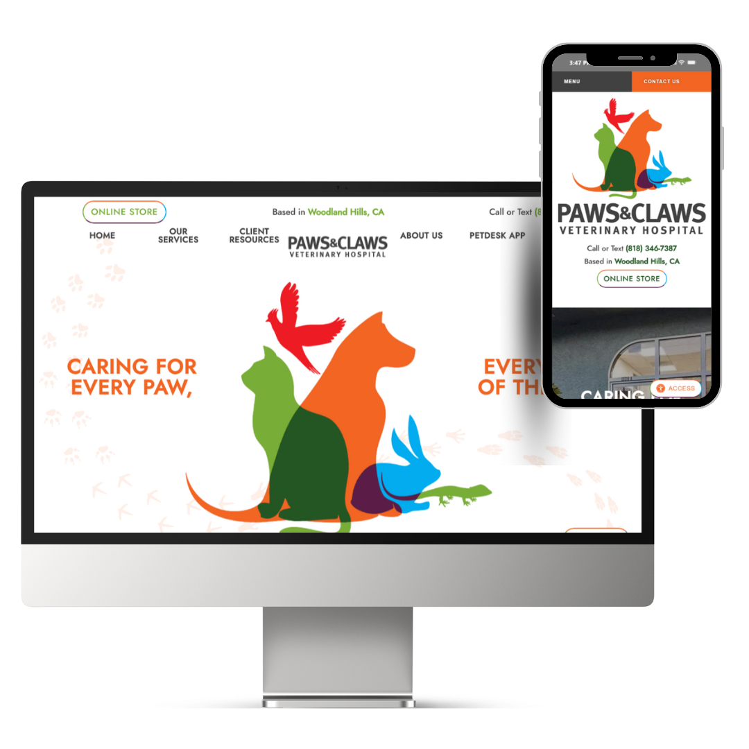 Paws & Claws Veterinary Hospital's website design.